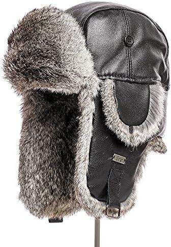 Amazon.com: frr Vintage Rodeo Leather Rabbit Fur Aviator Hat - M